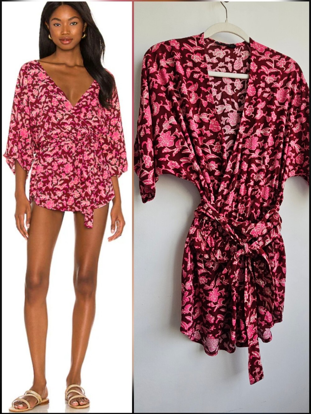 Indah Bali Rasberry Viscose Batwing Wrap Shorts One-Piece Romper